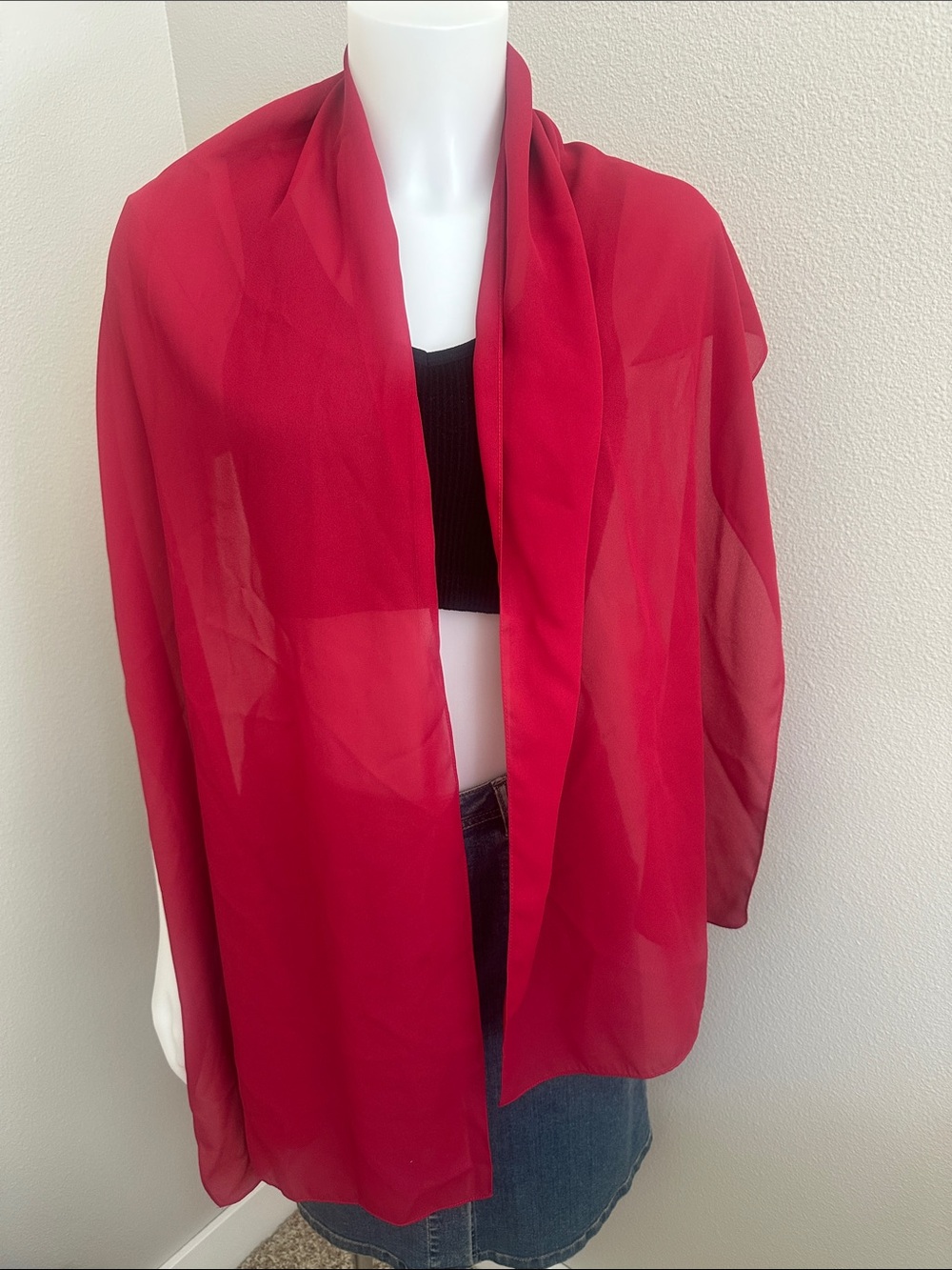 Lightweight Red Chiffon Wrap Scarf - Women's Accessory